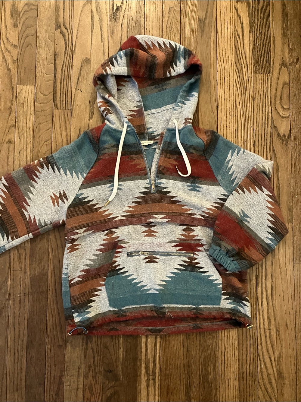 Main Strip Aztec Zip-Up Hoodie in Teal, Rust & Grey